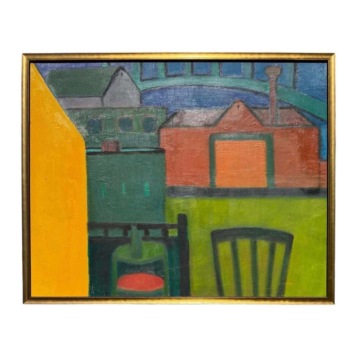 Boldly Colorful Scenic Landscape in Custom Gold-Toned Frame