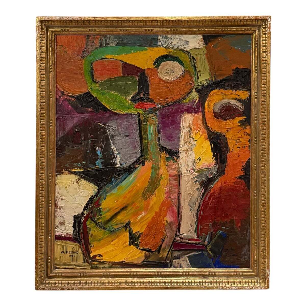 Reserved MP Abstract Figurative Oil Painting with Heavy Impasto in 19th Century Gilt Frame