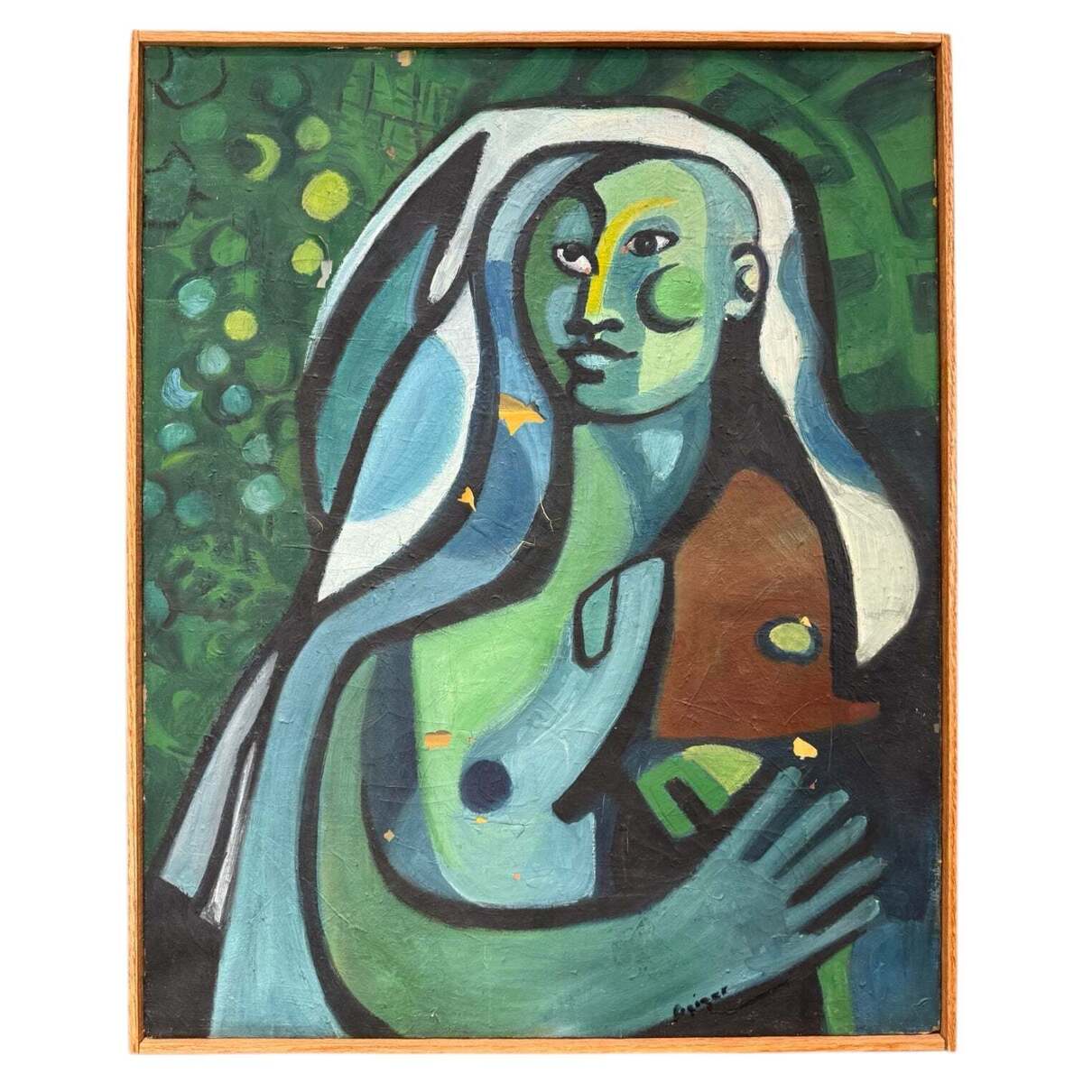 Cubist Portrait in Greens and Blues