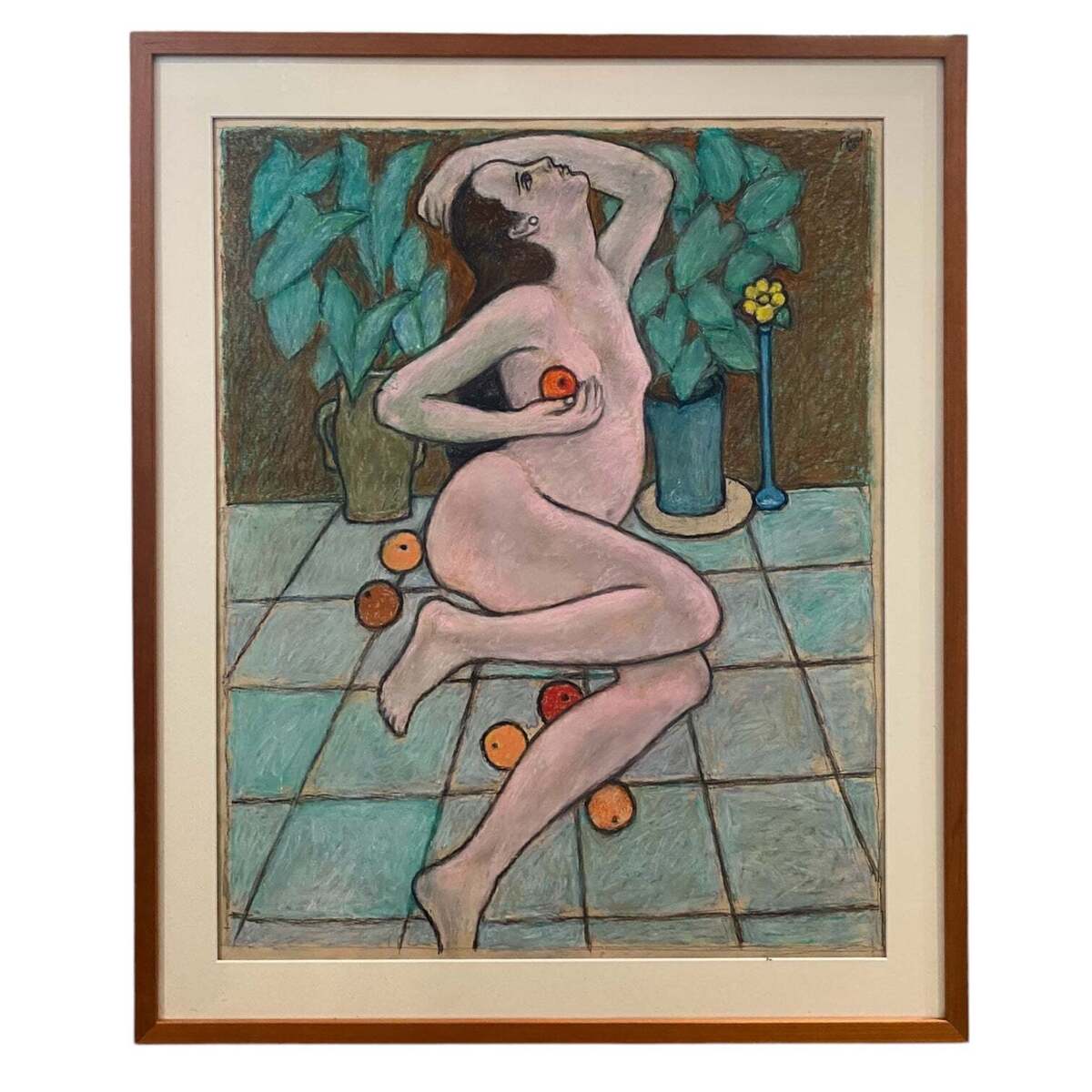 1980 Oil Painting of Figure in Interior