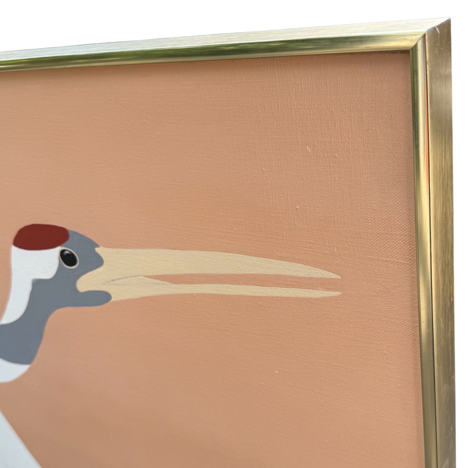 Vintage Minimalist Oil Painting of Cranes in Flight Editorial Composition Original Metal Frame