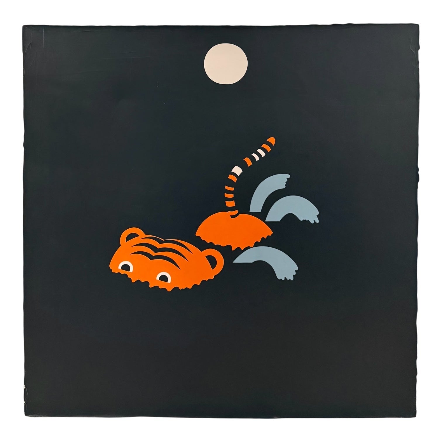 Graphic Painting of a Swimming Tiger Under the Moonlight