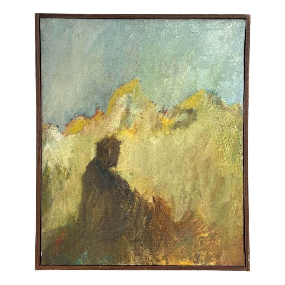 1962 Oil Painting of Figure in Naturescape in Original Lathe Frame