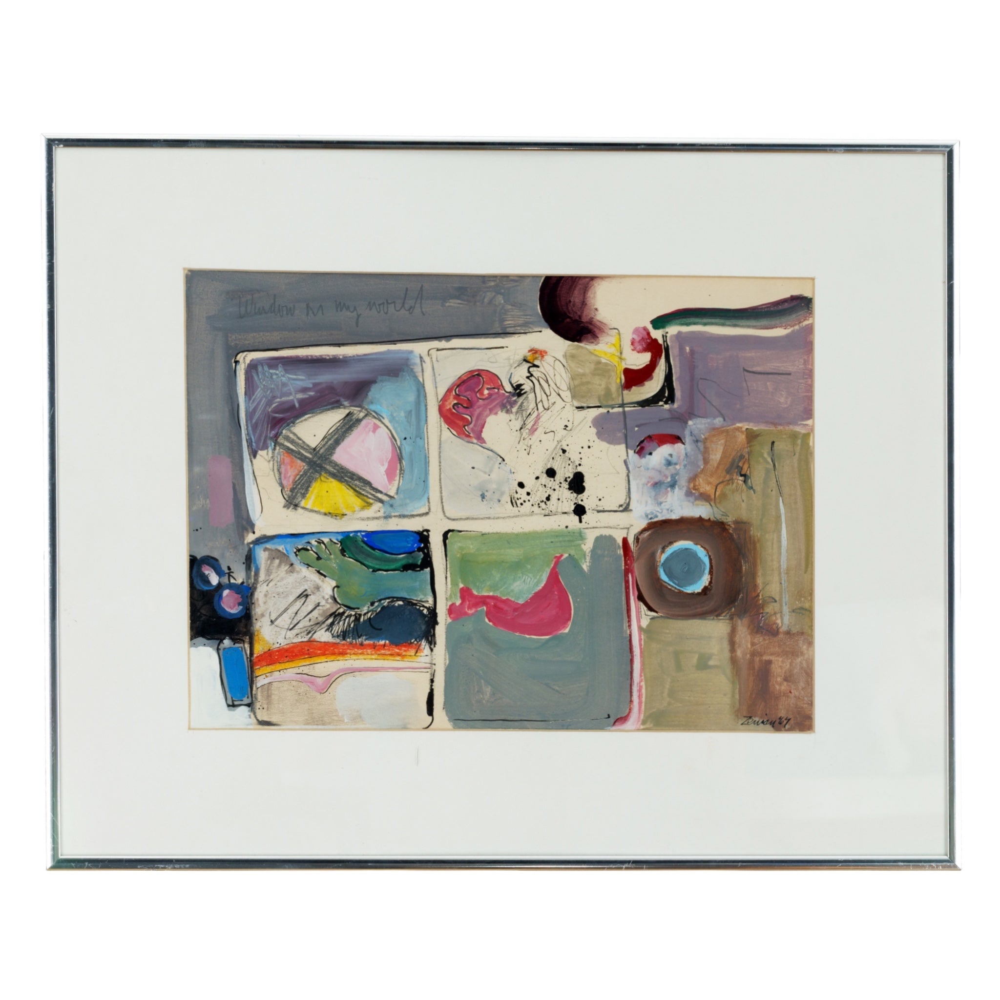 1967 Mixed Media Painting "Window on my World" Original Custom Chrome Frame