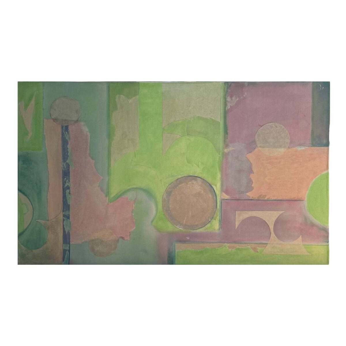 Color Block Abstract in Greens  Purples and Coral