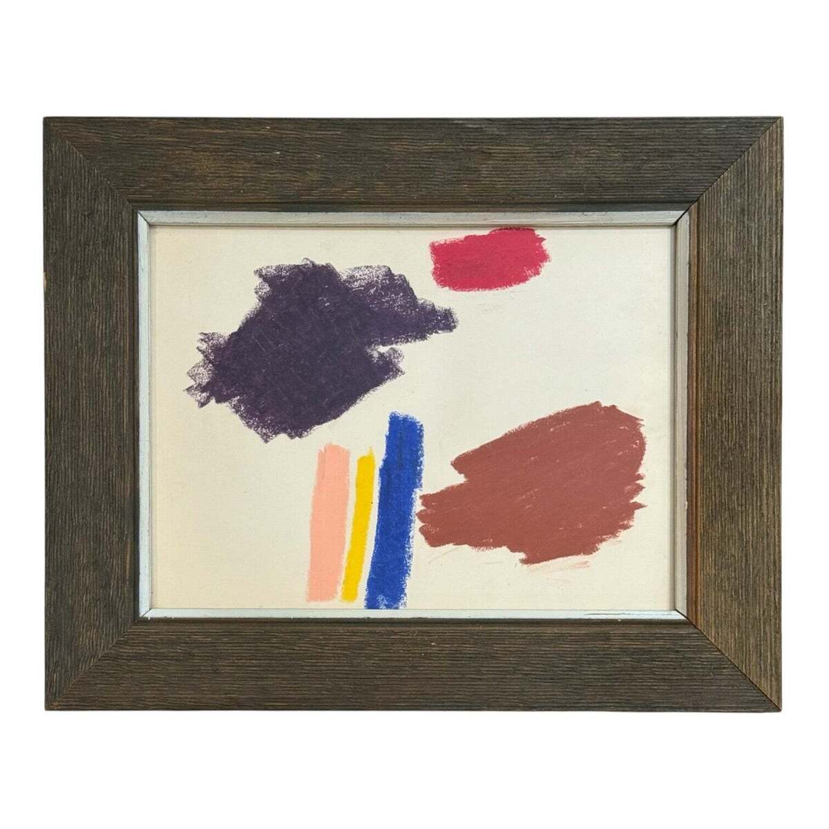 Minimalist Colorful Mixed Media Drawing in Vintage Wood Frame