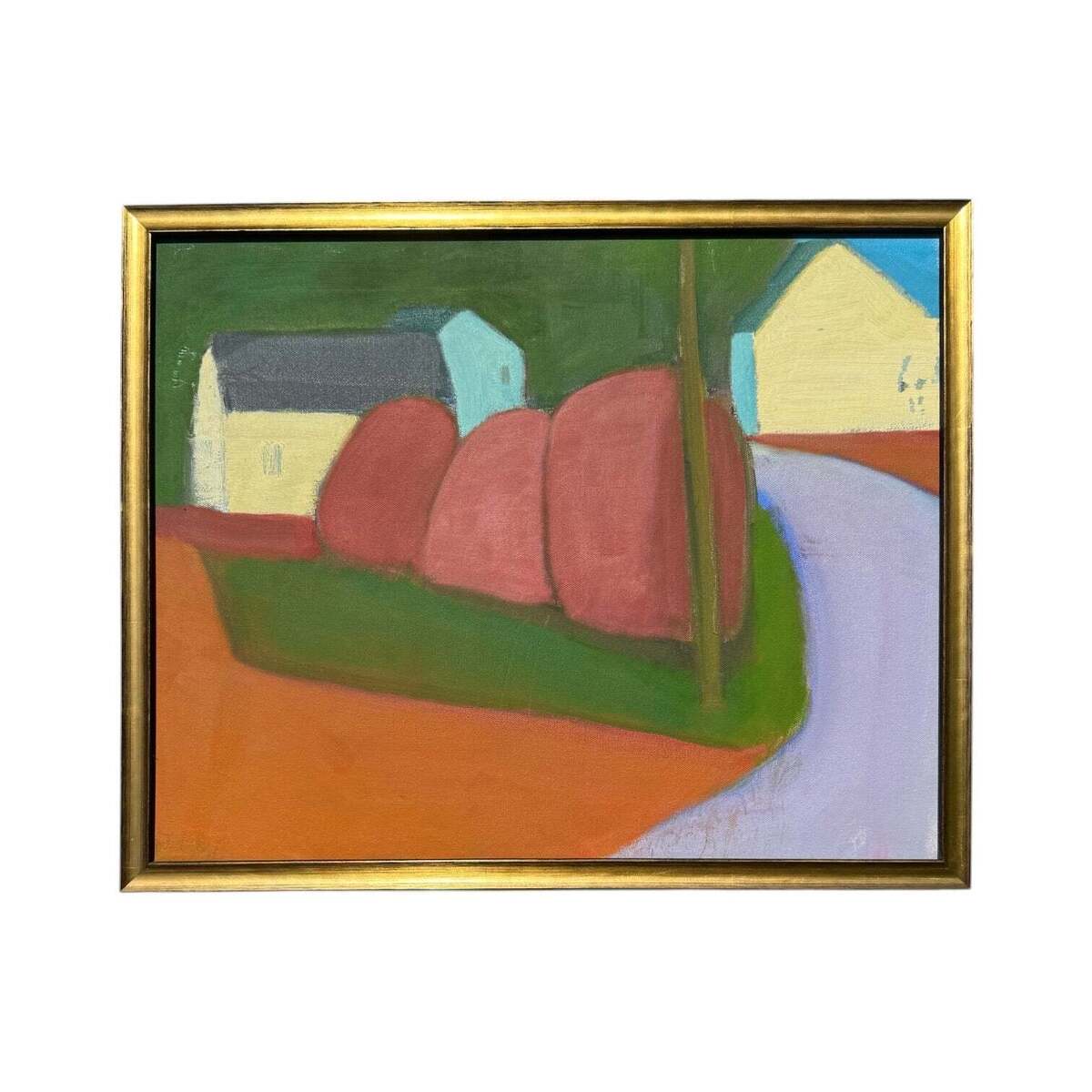 Vibrant Minimalist Landscape in Custom Gold-Toned Frame