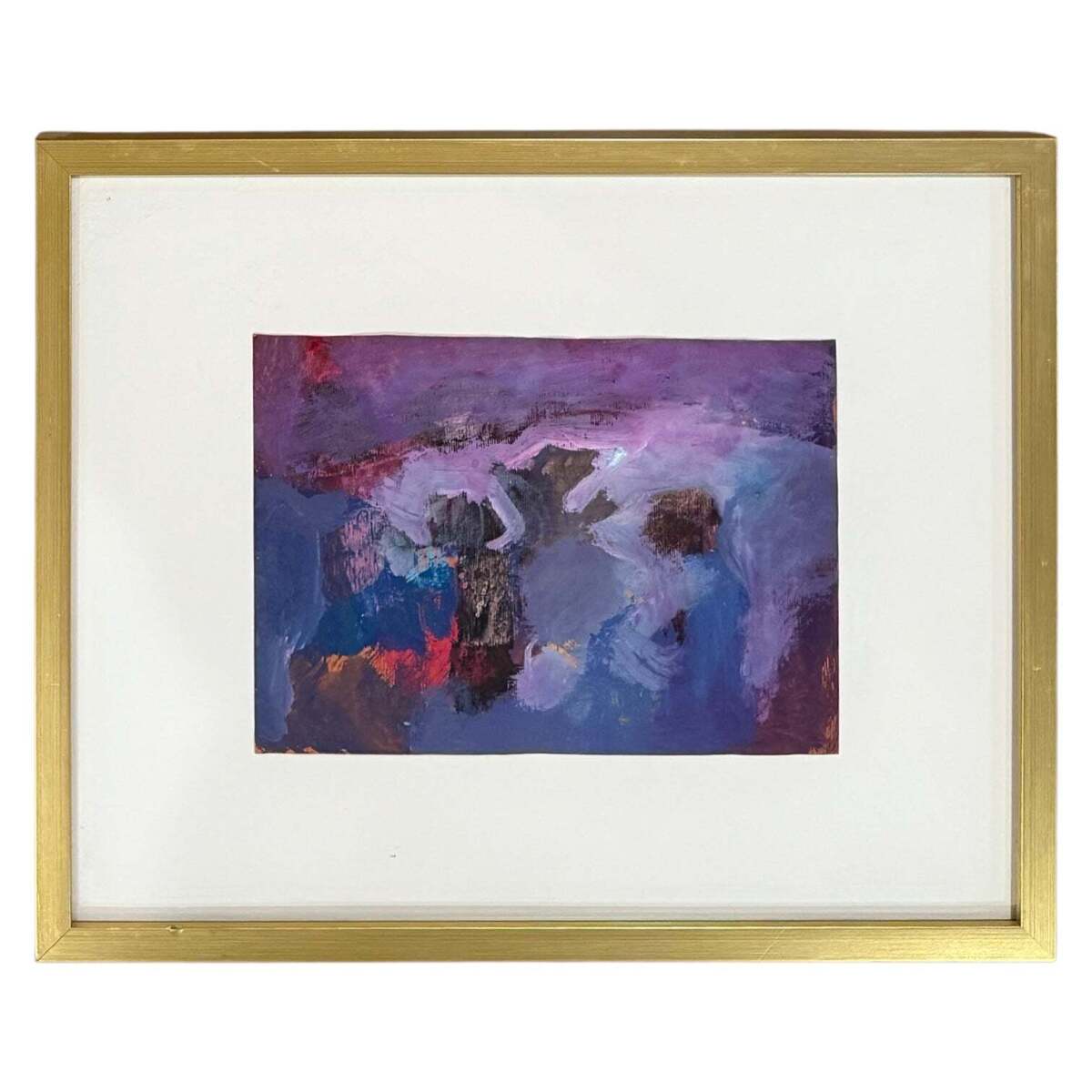 Abstract Expressionist OIl Painting in Purples and Blues in Custom Gold-Toned Frame