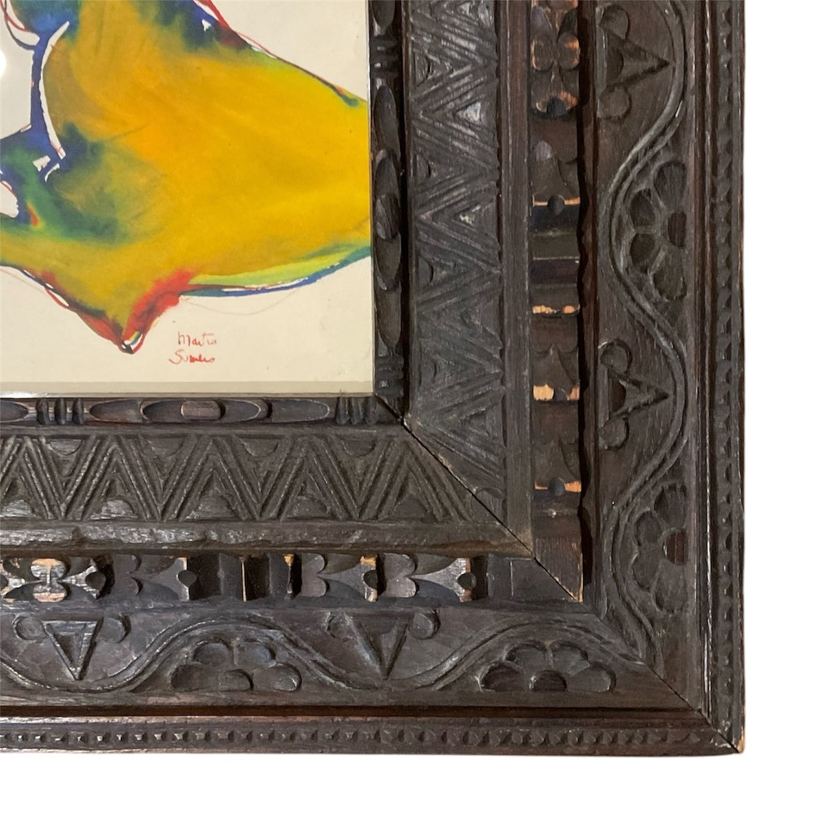 Rare Martin Sumers Portrait of a Dog in an Exquisite Vintage Hand Carved Frame