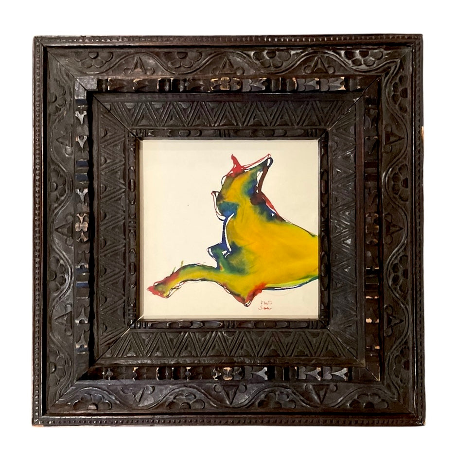 Rare Martin Sumers Portrait of a Dog in an Exquisite Vintage Hand Carved Frame