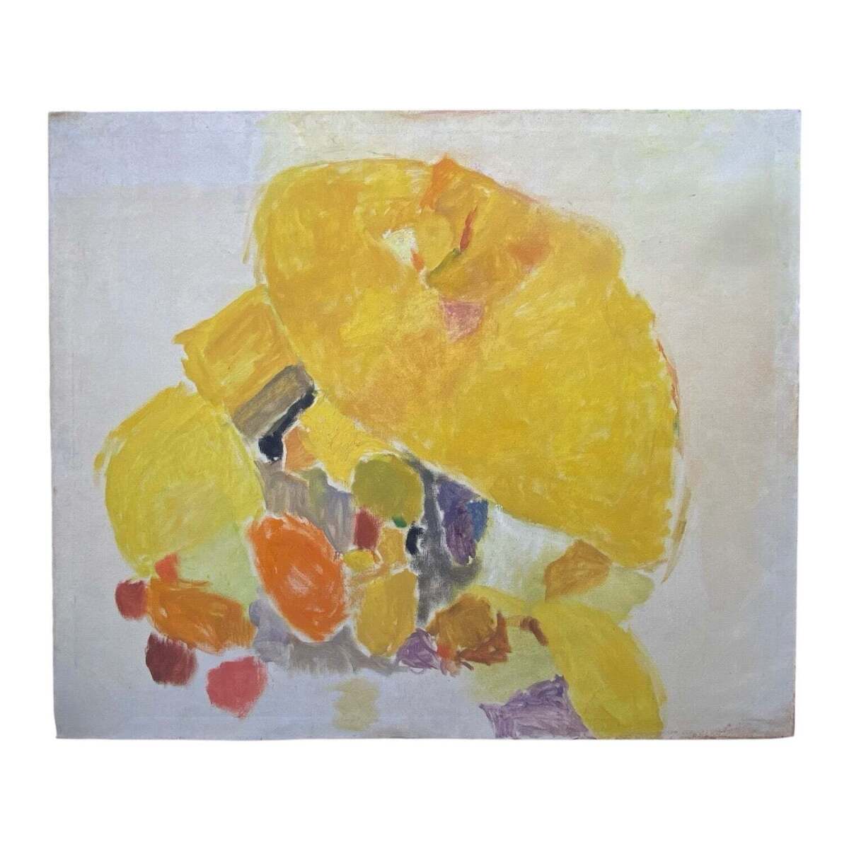 Large Vintage Abstract Oil Painting in Yellows