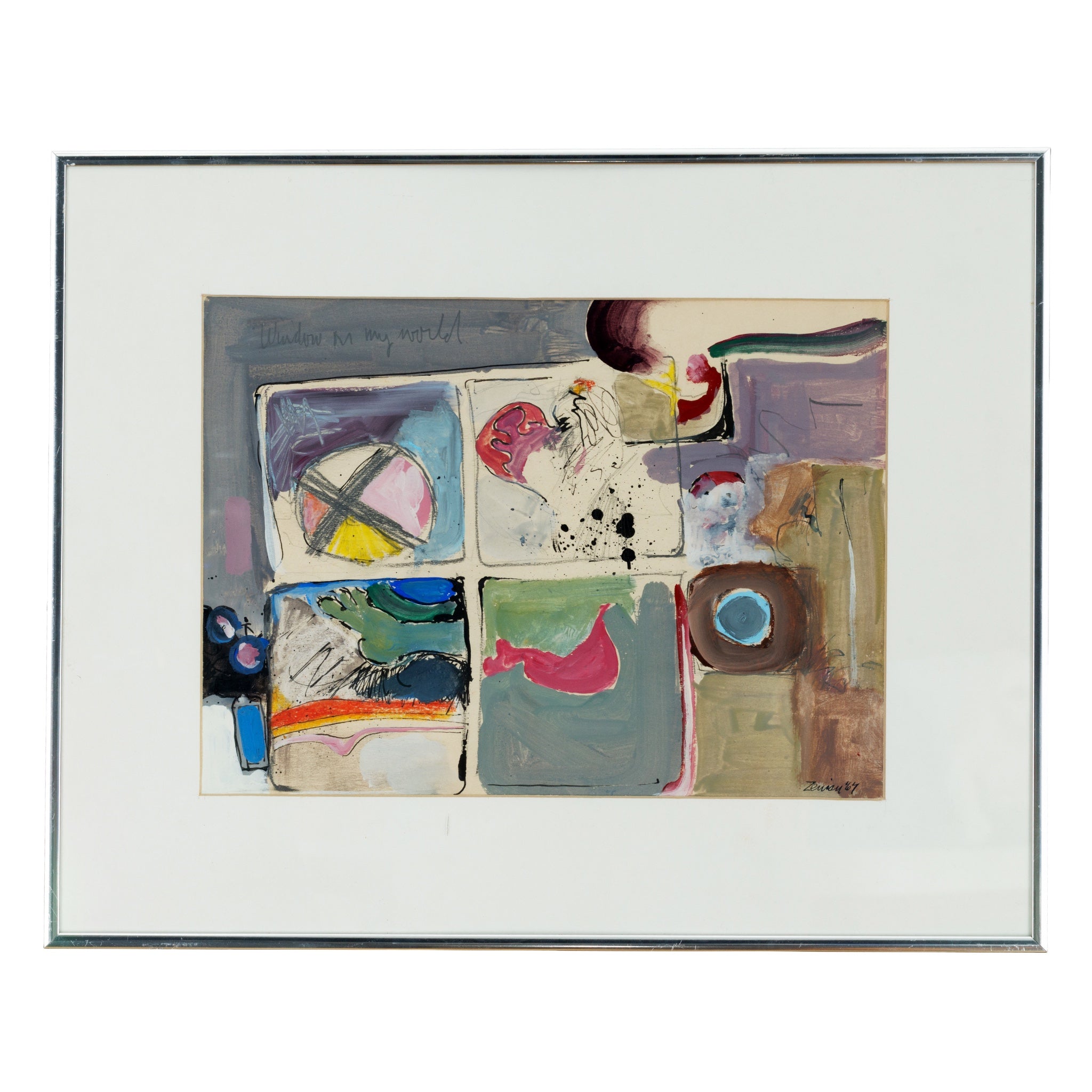 1967 Mixed Media Painting "Window on my World" Original Custom Chrome Frame