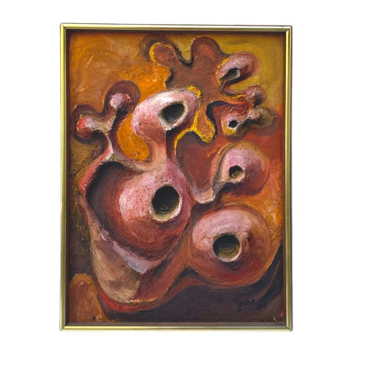 Surrealist Three-Dimensional Sculptural Painting in Original Frame