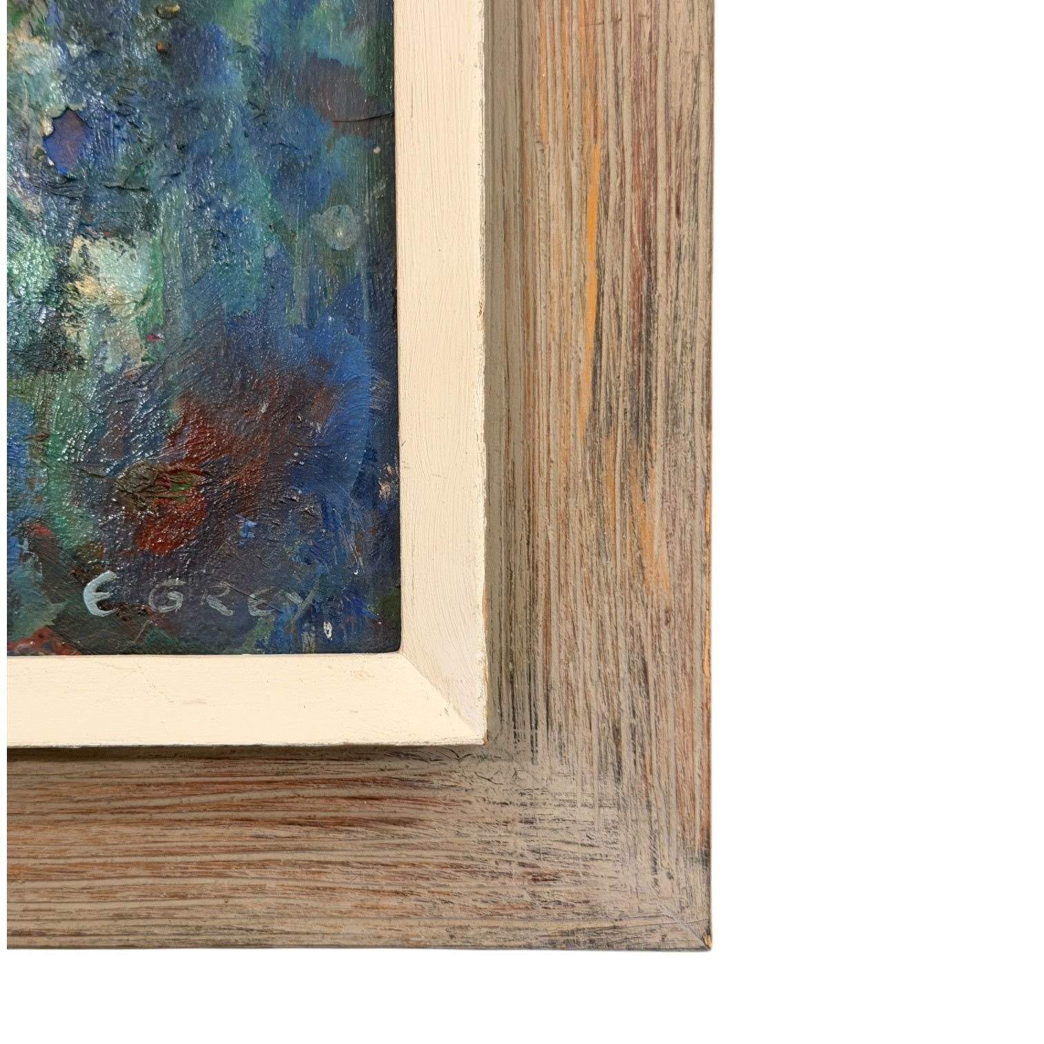 Early Abstract in Blues and Green Presented in Original Frame