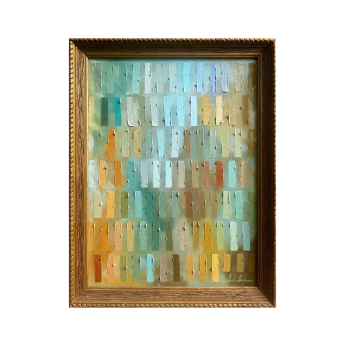 Abstract Tic-Tac Color Block Oil Painting in Vintage Frame