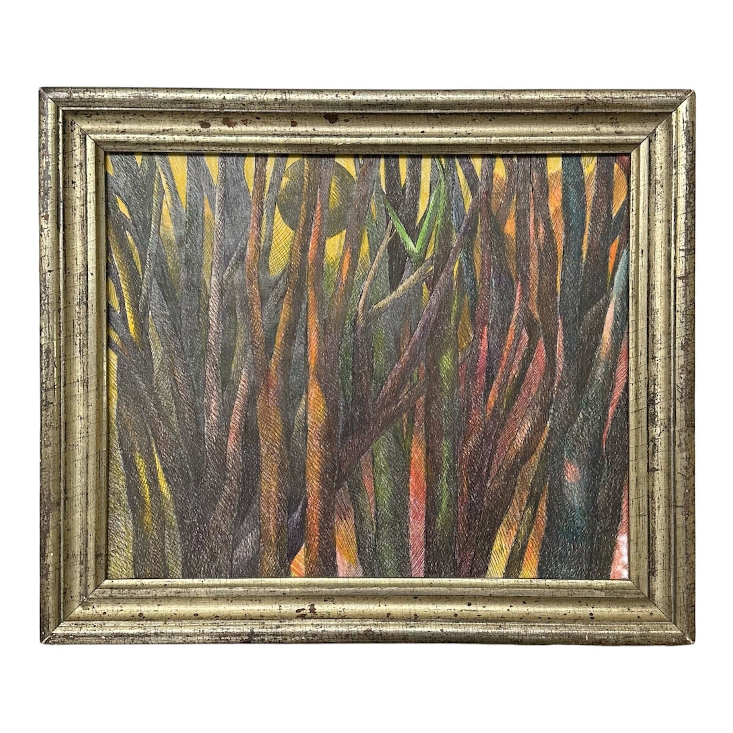 Moody Ink Drawing of a Naturescape in Dark Tones with 19th Century Gilt Frame