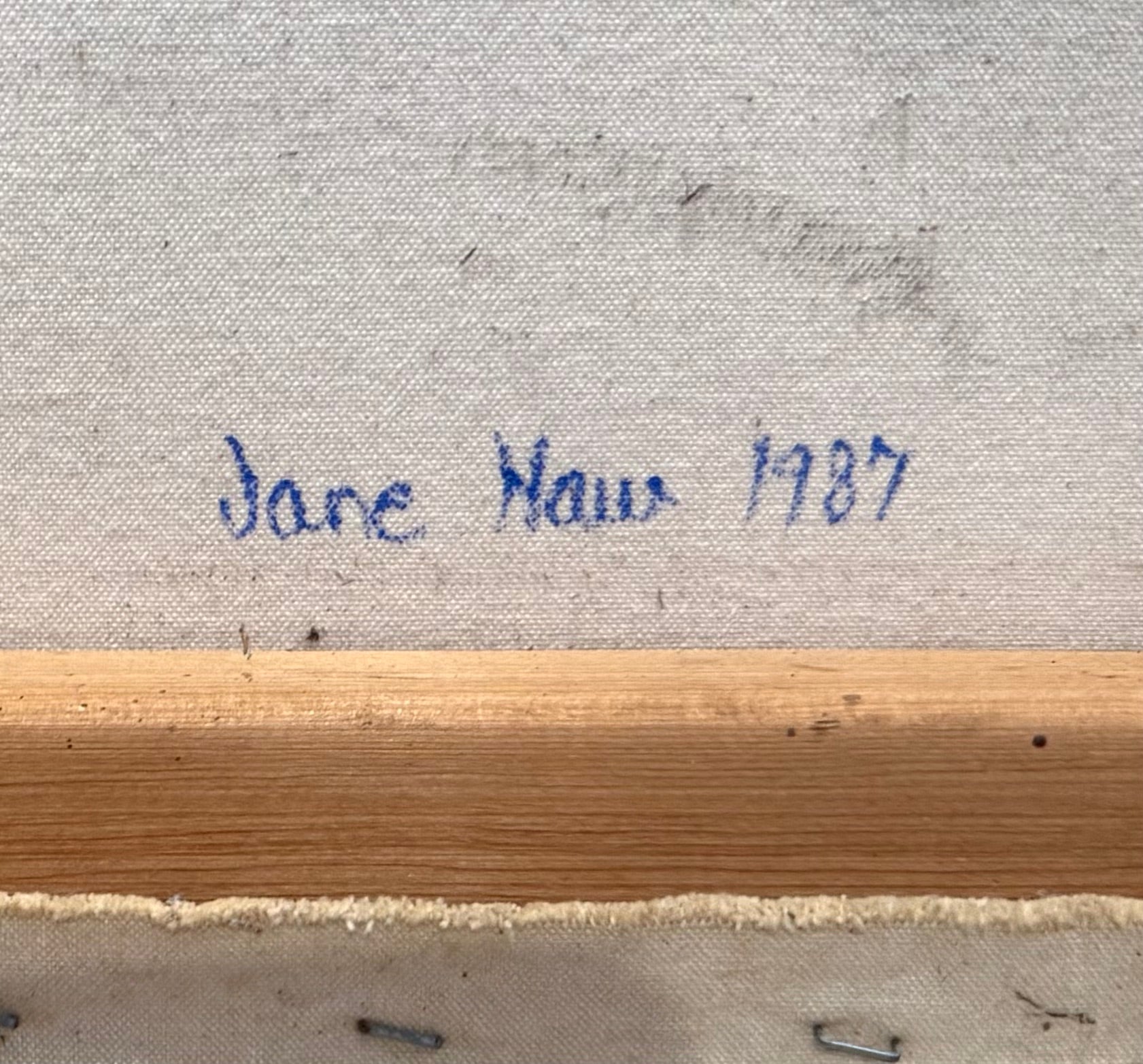 Vintage Editorial Landscape Rooftop Silhouettes in Blues Oil on Canvas