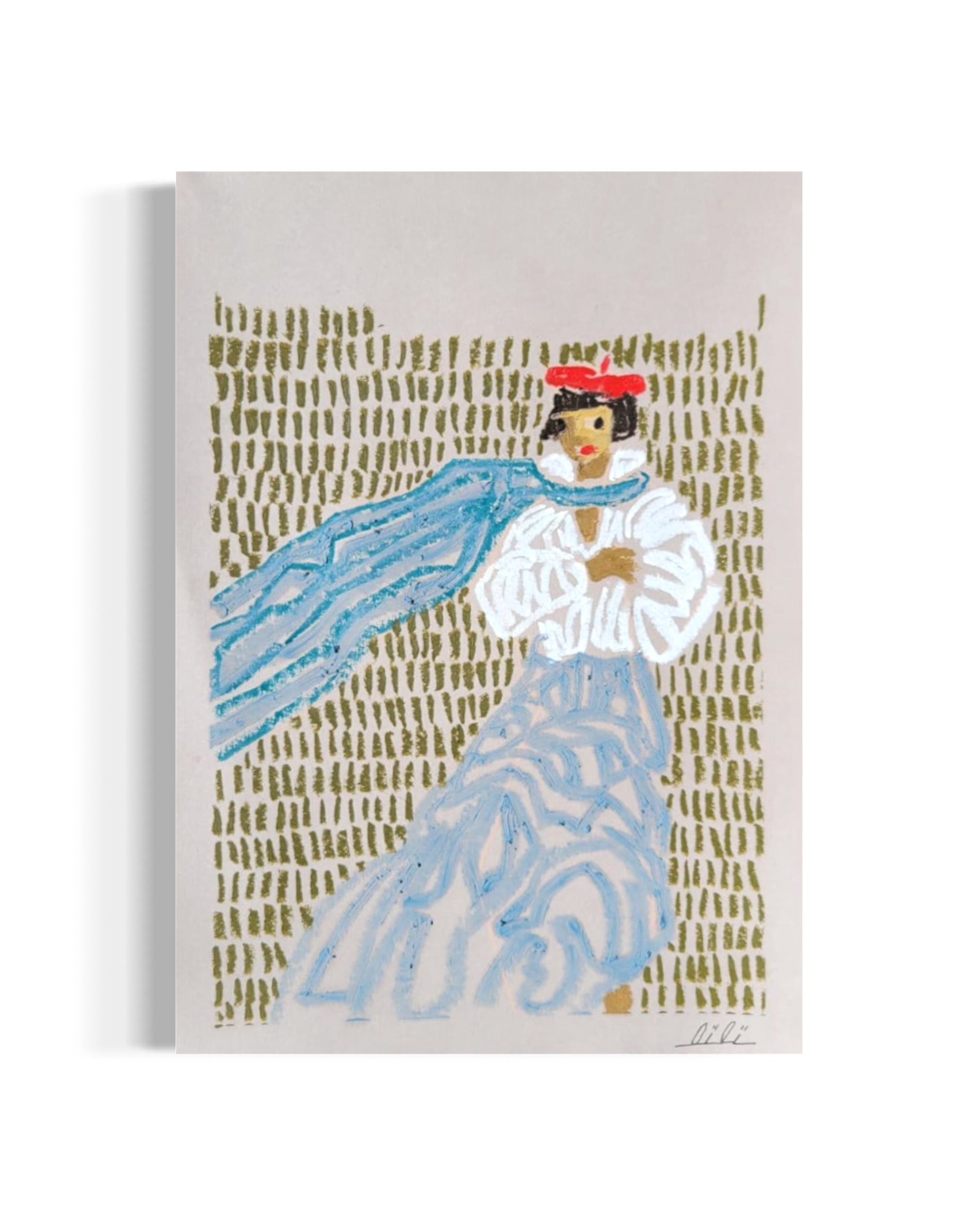 Woman in Blue Scarf and Red Hat