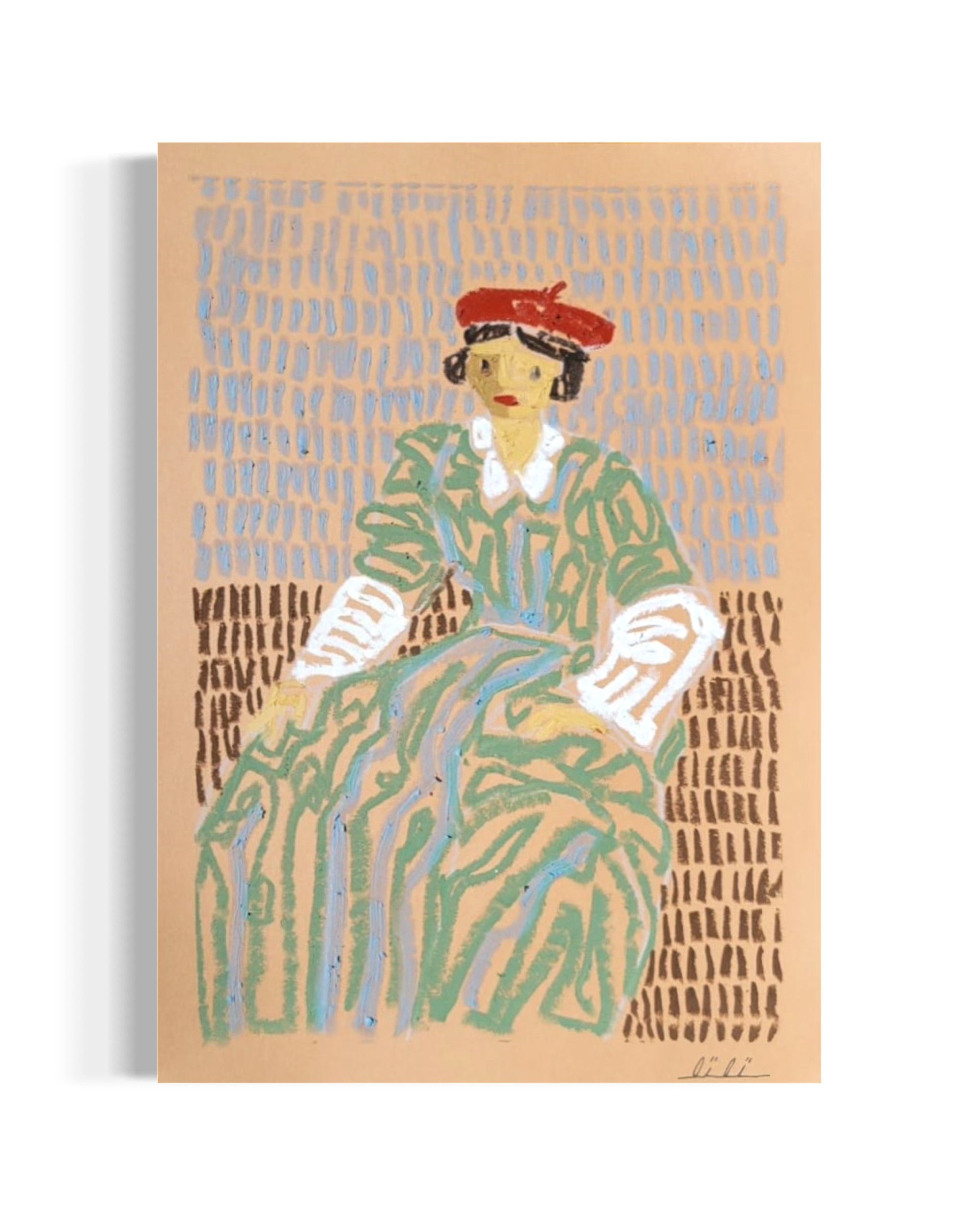 Woman in Green Dress and Red Beret