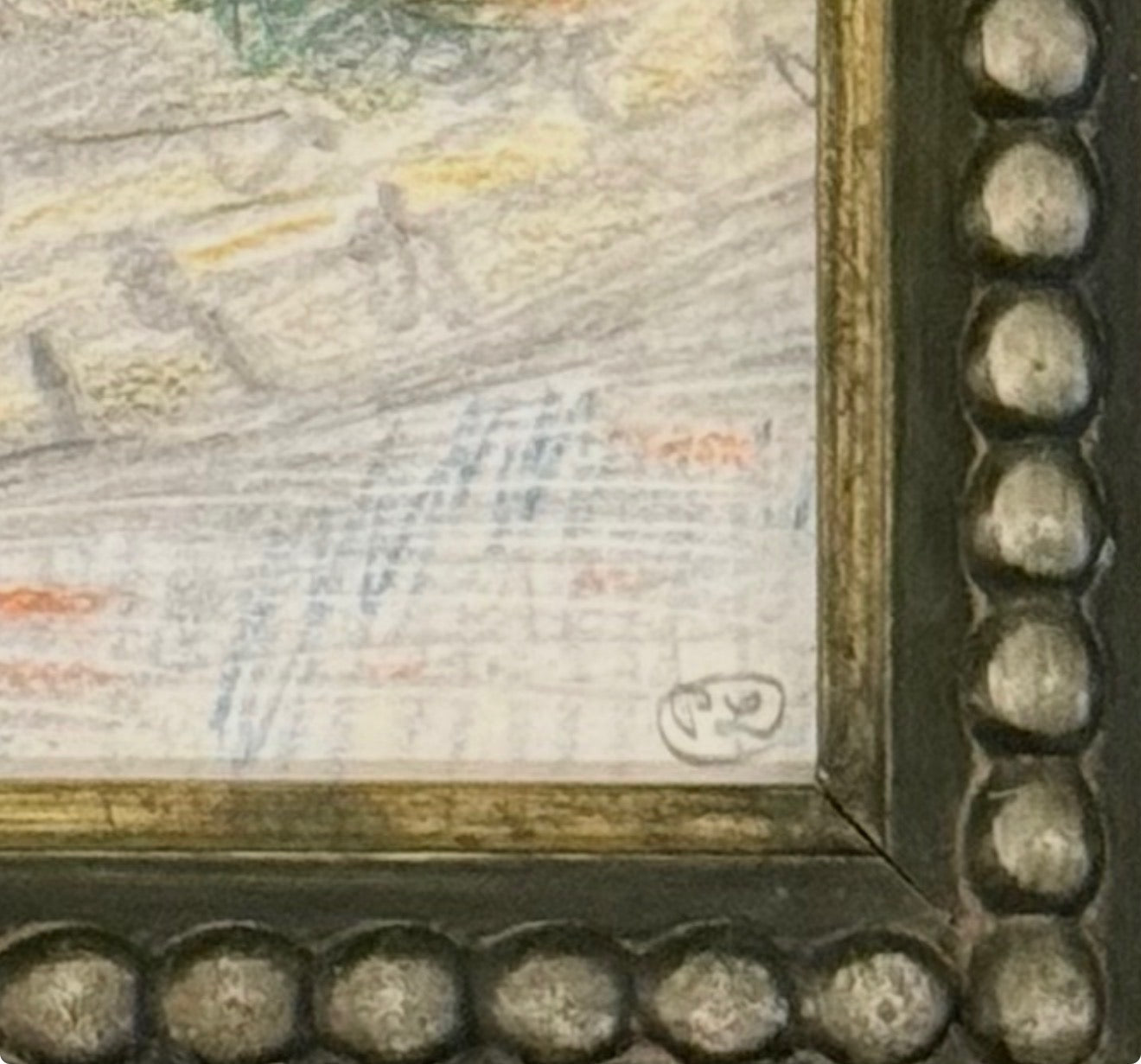 Oil Abstract in Green in Heavy Vintage Silver Frame