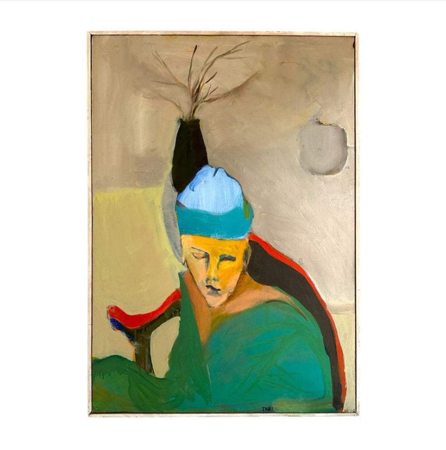 Vintage Abstract Oil on Canvas Portrait