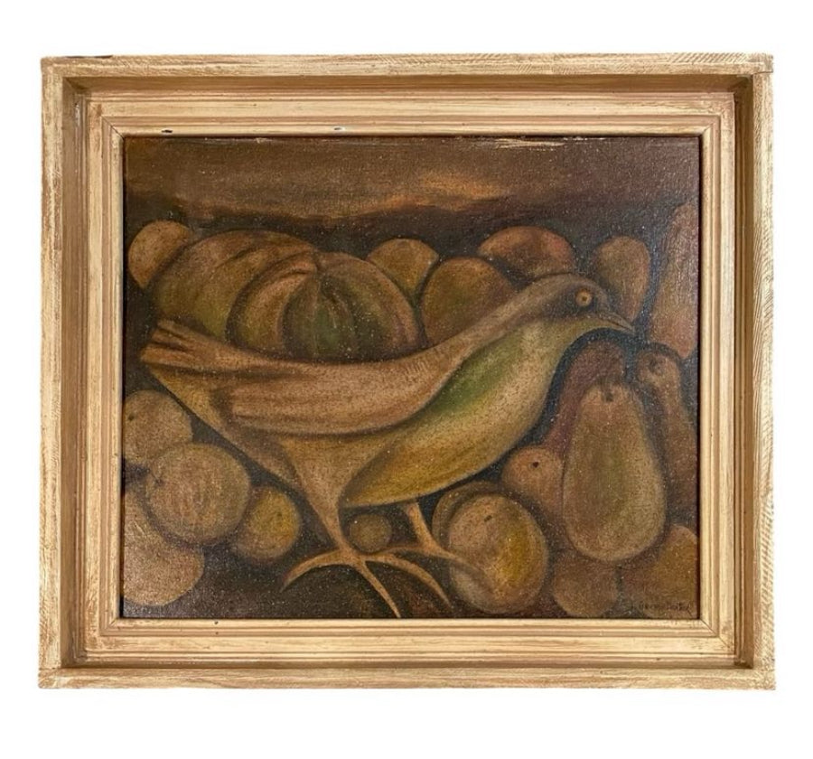 Vintage Bird Painting in Neutrals