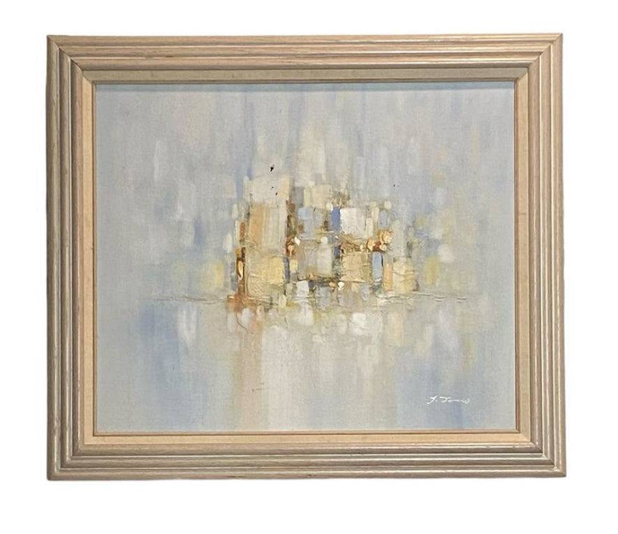 Vintage Abstract Oil Painting in Original Cerused Frame