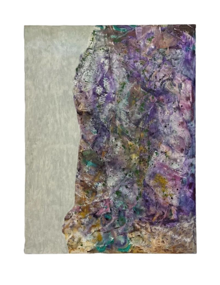 Monumental Abstract Oil on Canvas in Purples and Turquoise