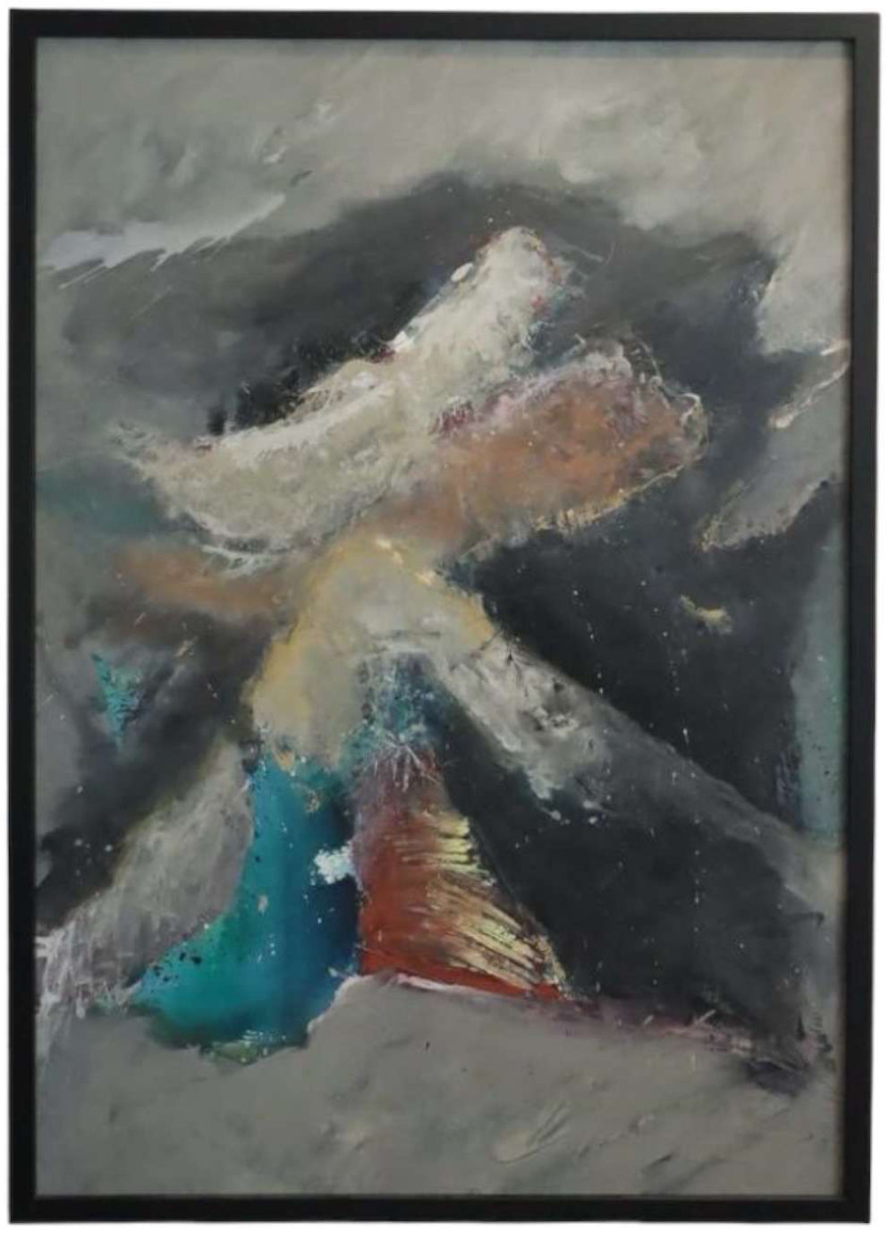 Monumental Abstract Expressionist Painting in Clean-Lined Black Frame (2)