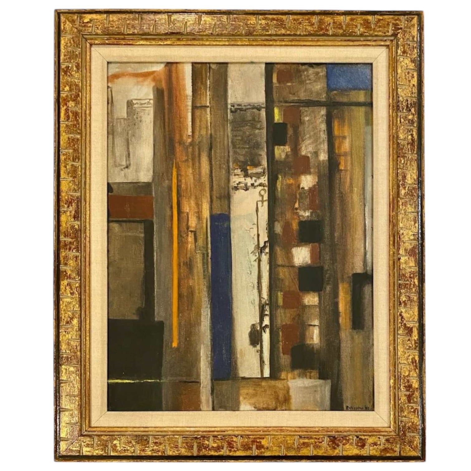 Abstract Oil on Panel Presented in Antique Gilded Frame