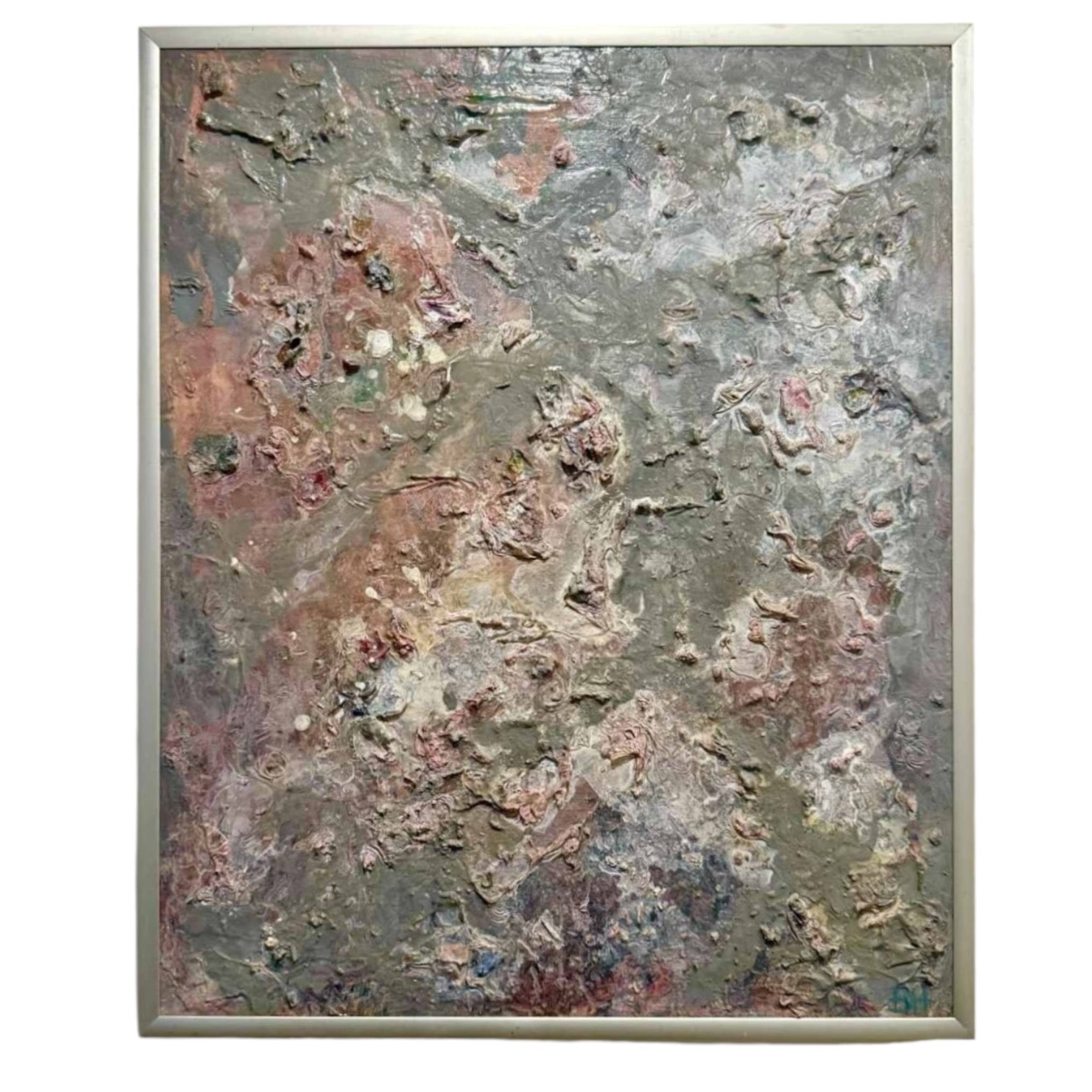 Colorfield Painting with Heavy Impasto in Grays and Pinks