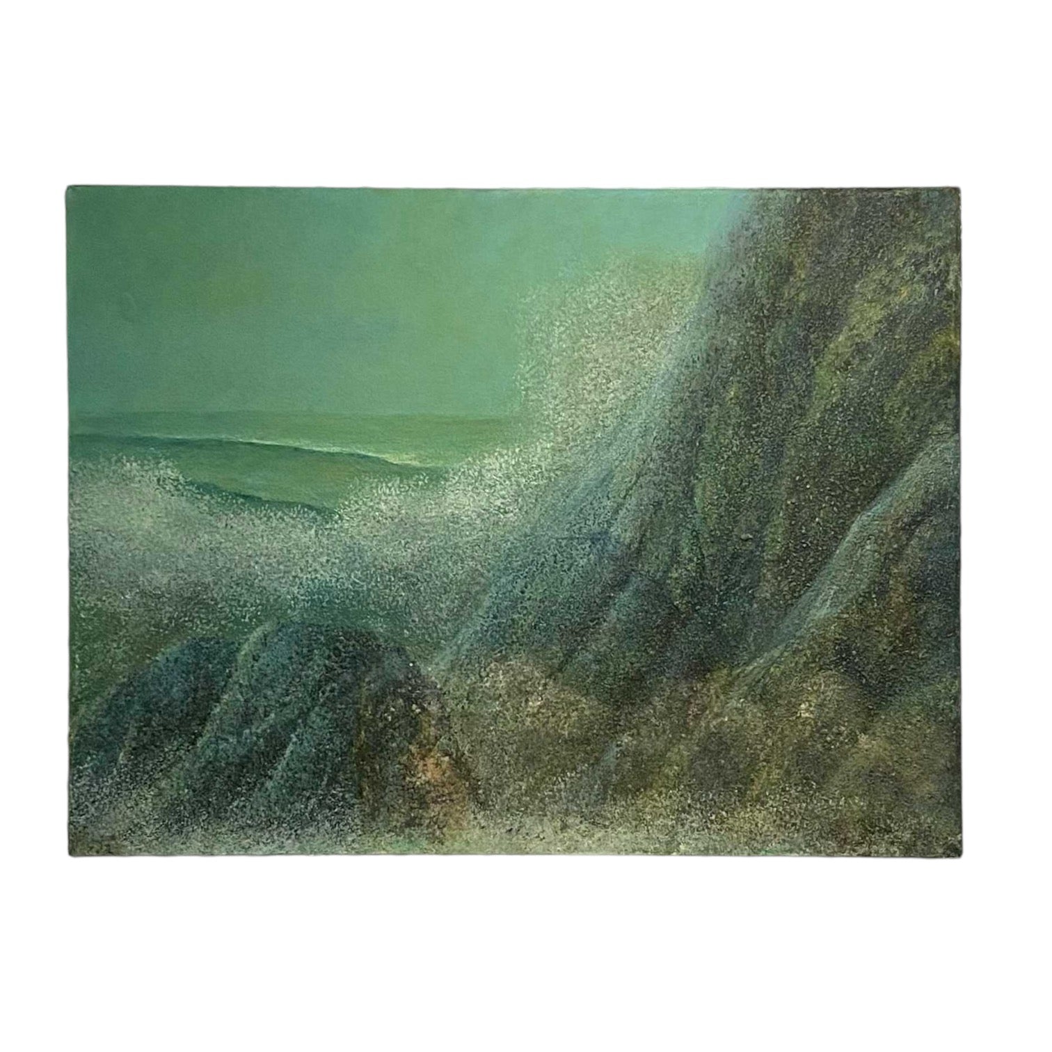 Large Vintage Seascape in Greens and Blues