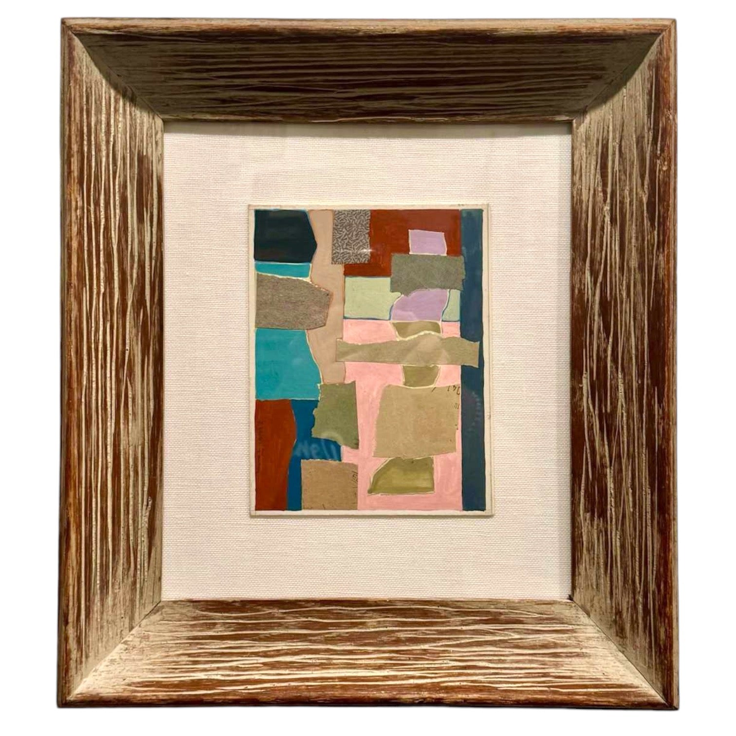 Mixed Media Geometric Artwork Presented in Vintage Wood Frame