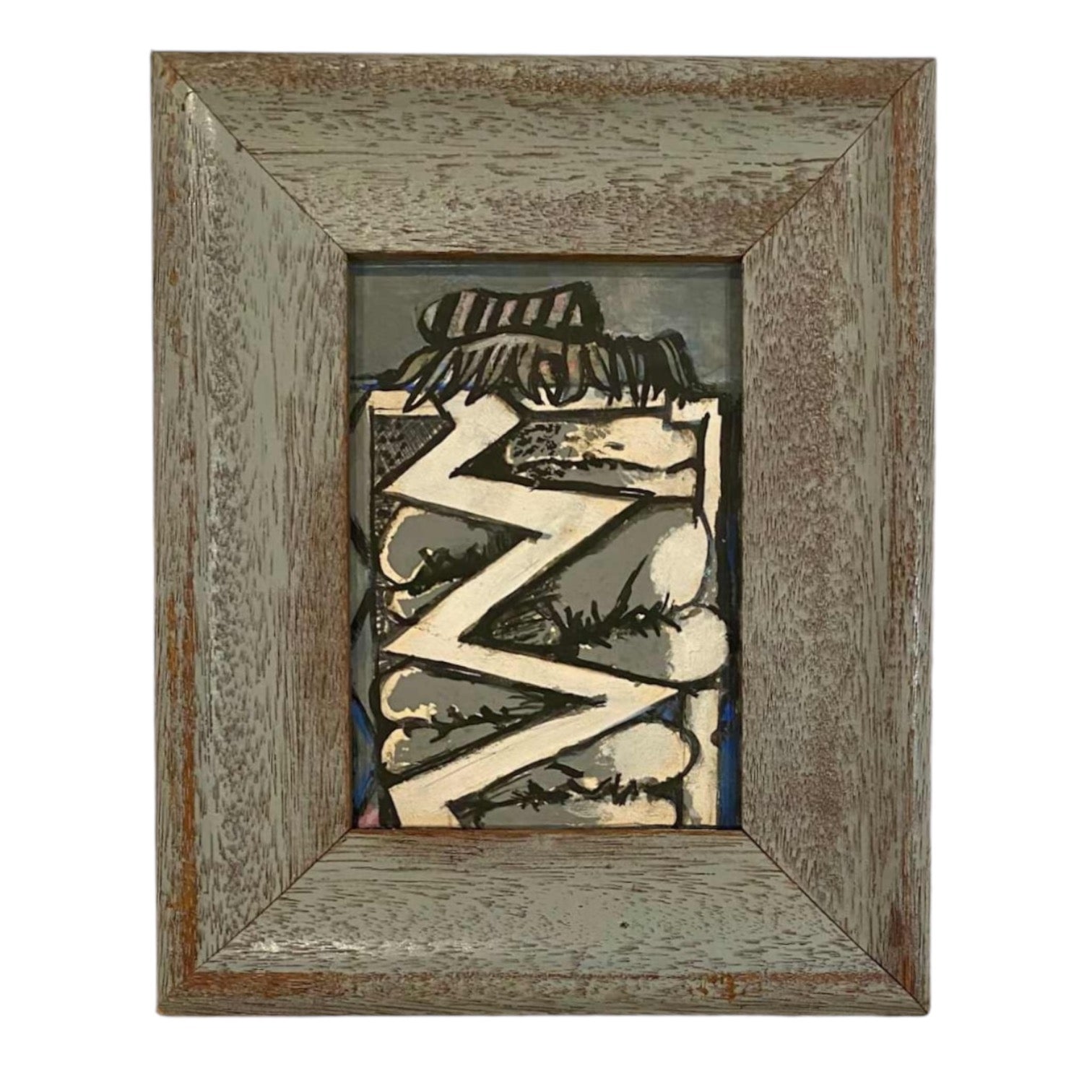 Petite Abstract Painting Presented in Vintage Frame