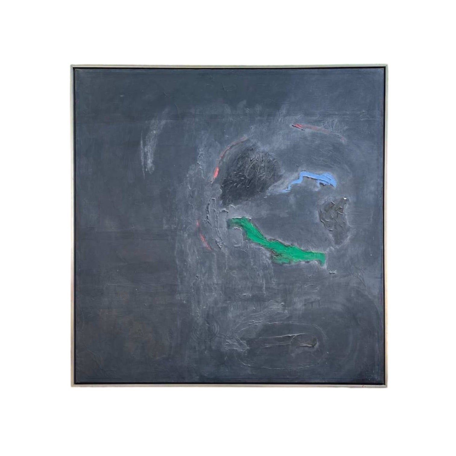 Large Textural Abstract Expressionist Painting in Green and Blacks