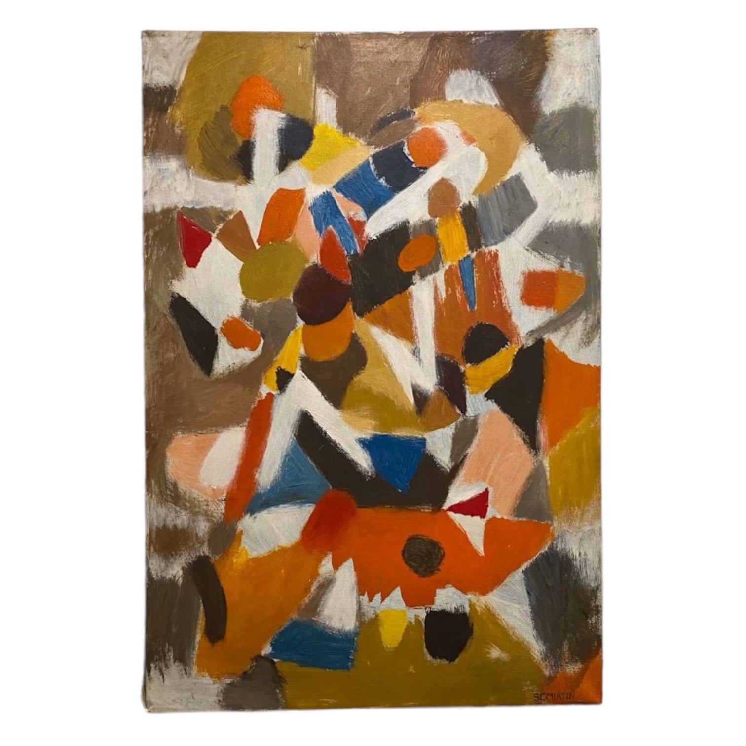Energetic Abstract Painting in Rust Oranges Blues