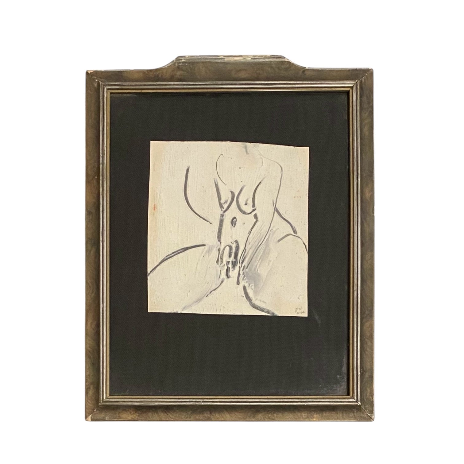 Mixed Media Figurative Painting Presented in Original Frame