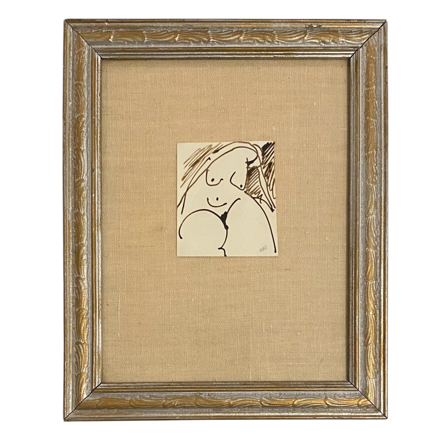 Petite Graphite Rendering of Seated Figure in Original Frame