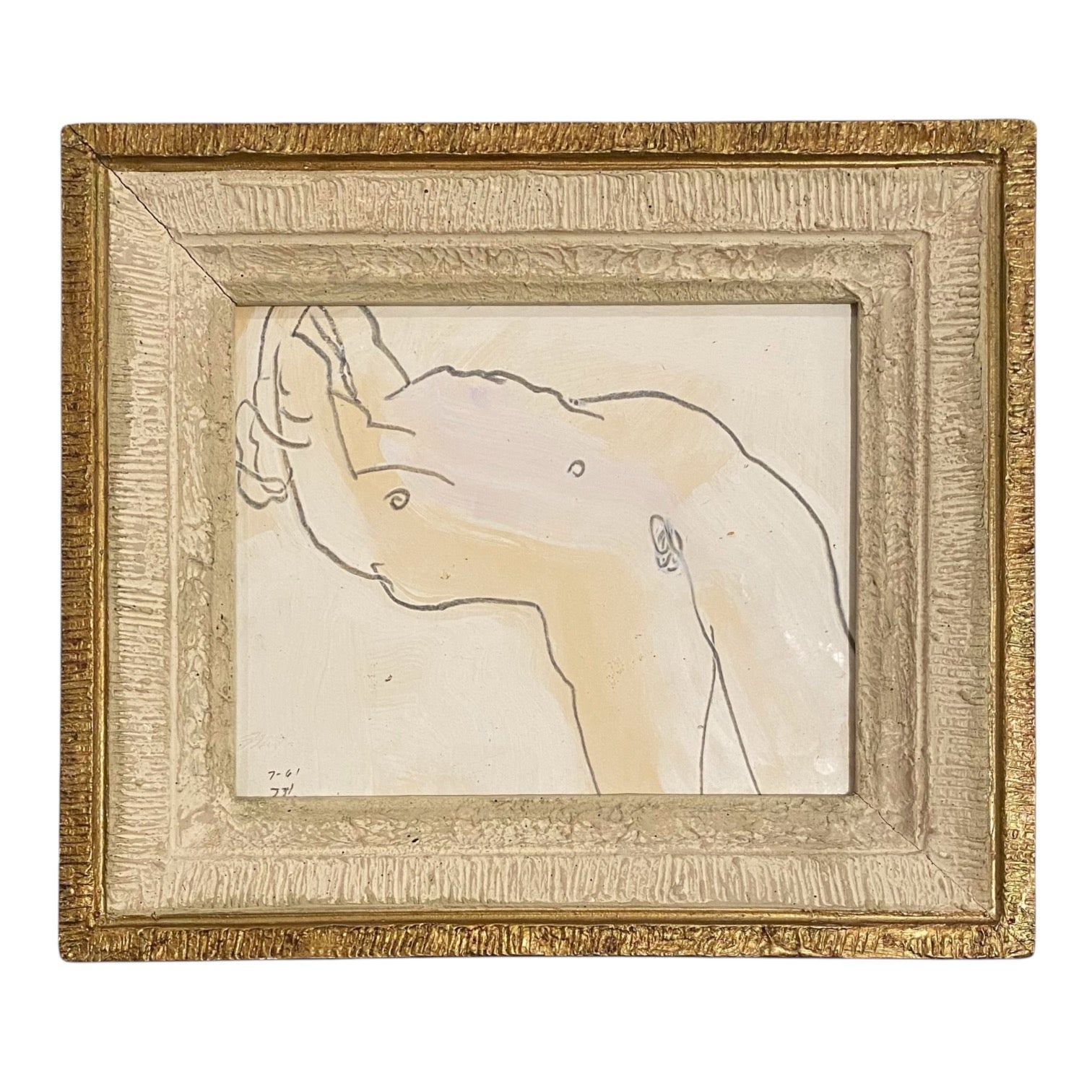 Mixed Media Reclining Figure Presented in Antique Gilt Frame