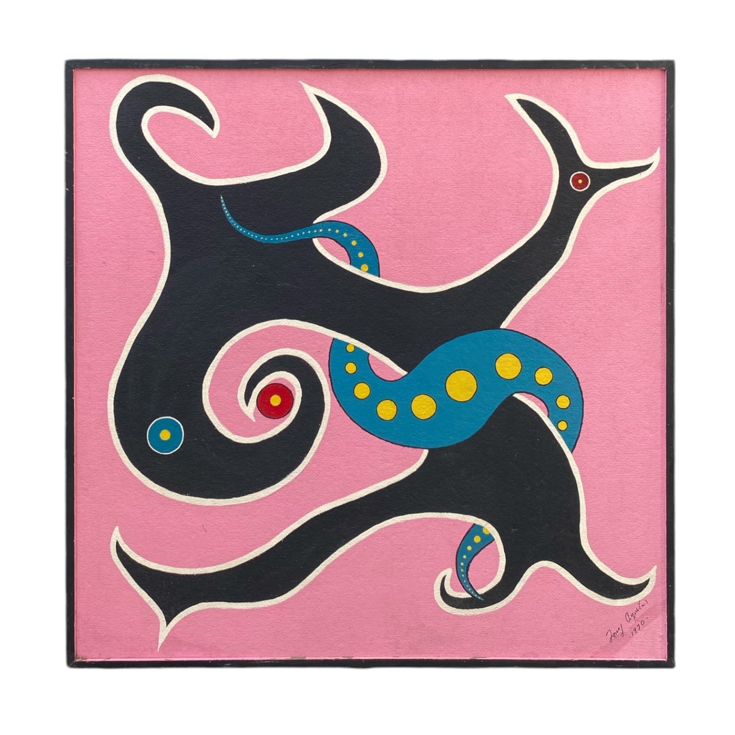 Large Fantastical Surrealist Painting in Pink and Black