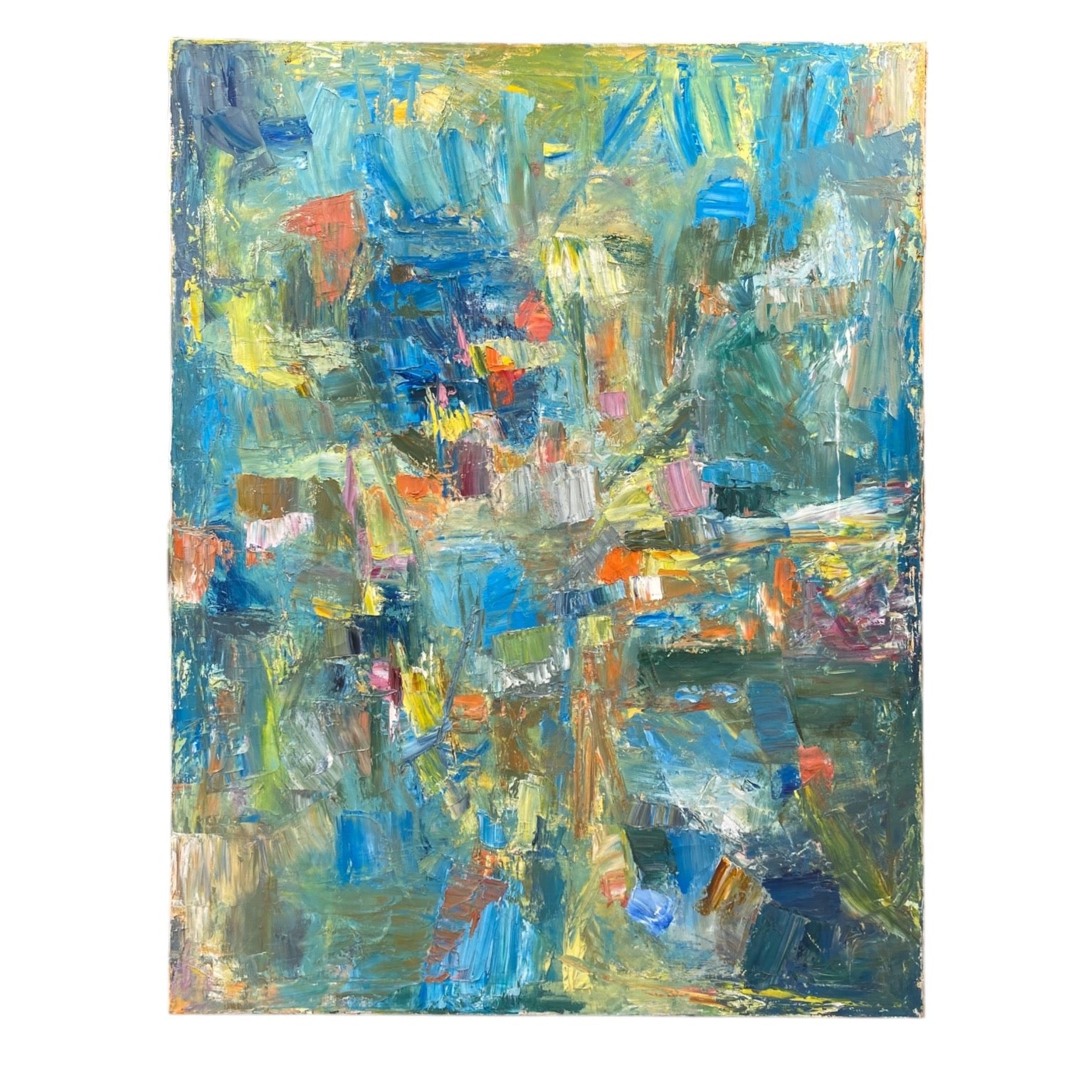 Large Turquoise Gestural Abstract Oil Painting