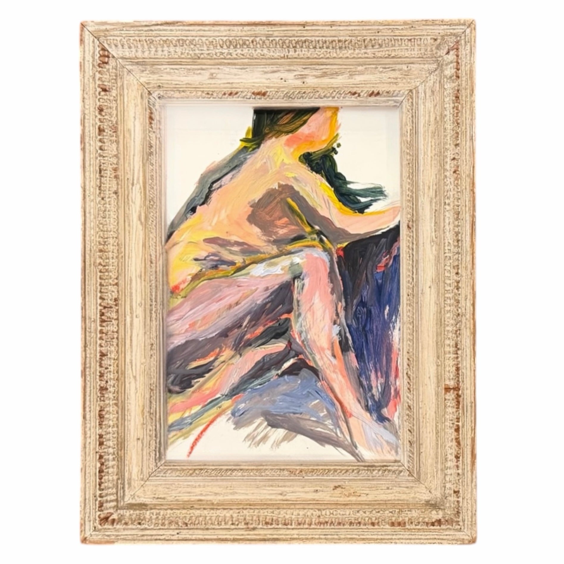 Abstract Figurative Painting in Antique Carved Frame