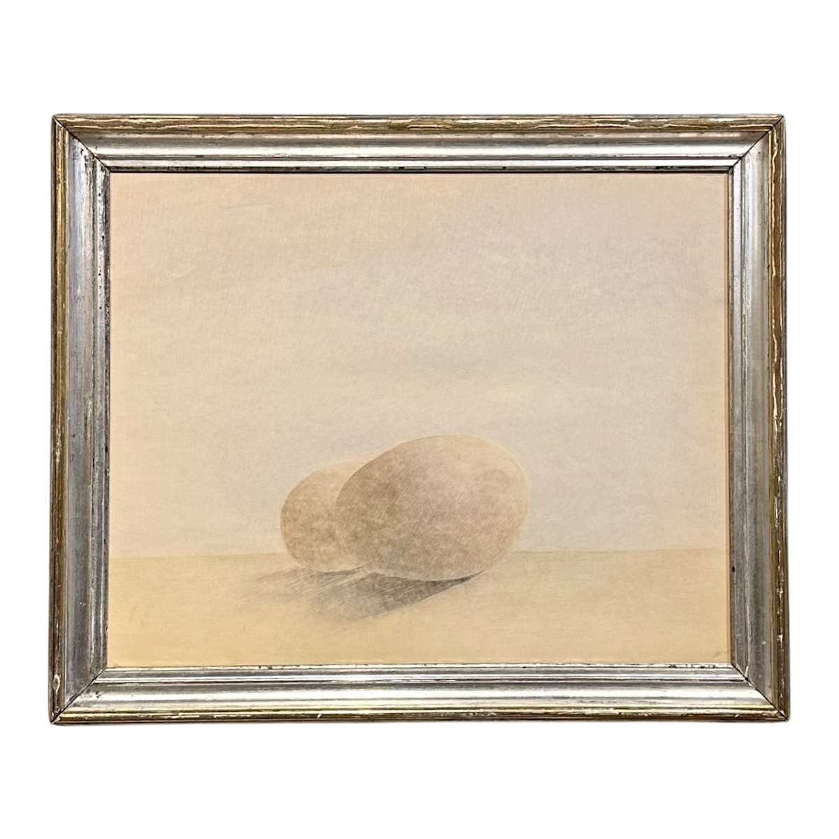 1975 Minimalist Eggs  in Rare Antique Silver Leaf Frame