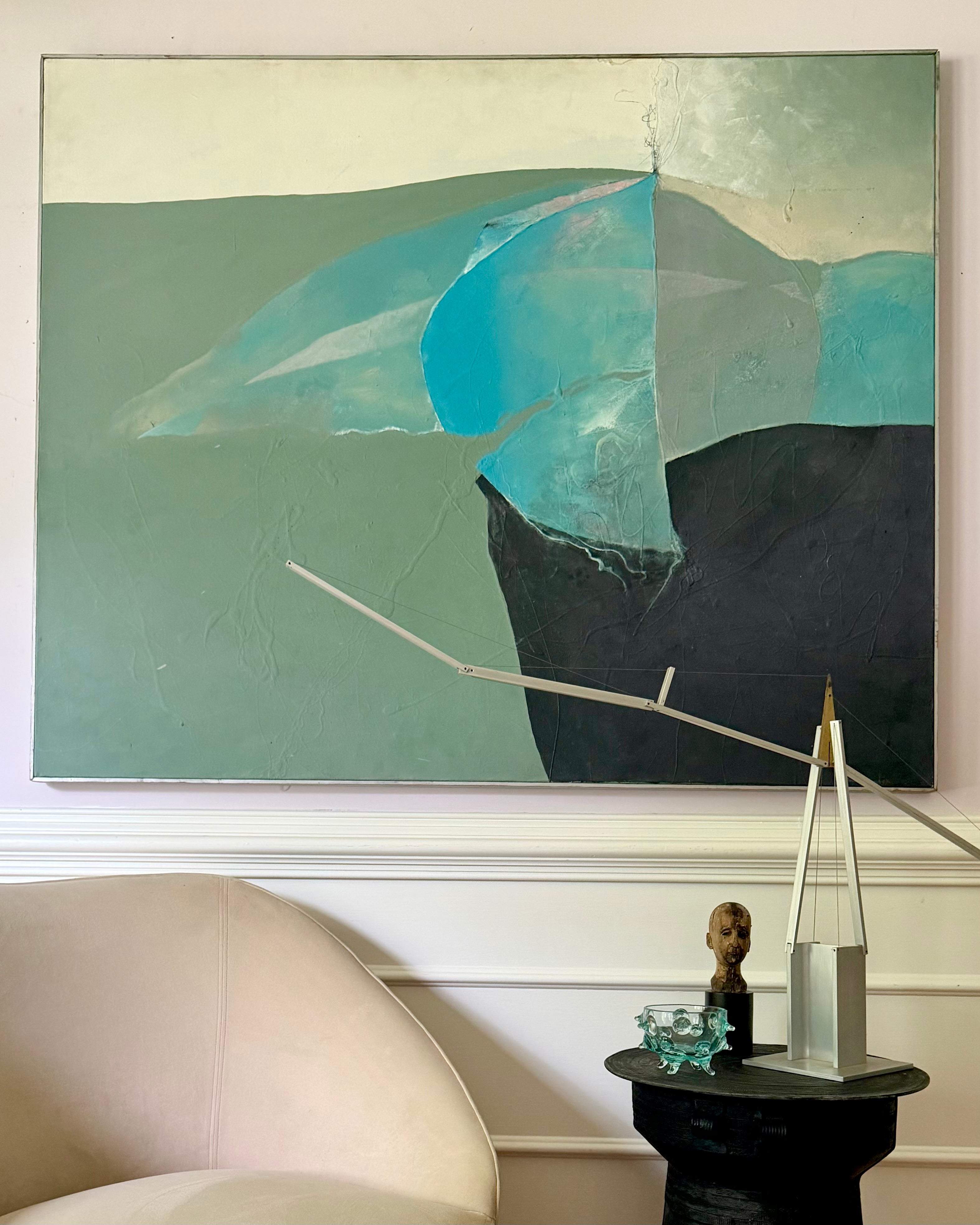 Large Biormorphic Abstract on Canvas Greens, Blues and Black