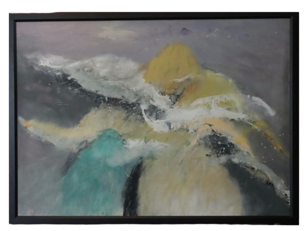 Monumental Abstract Expressionist Painting in Clean-Lined Black Frame