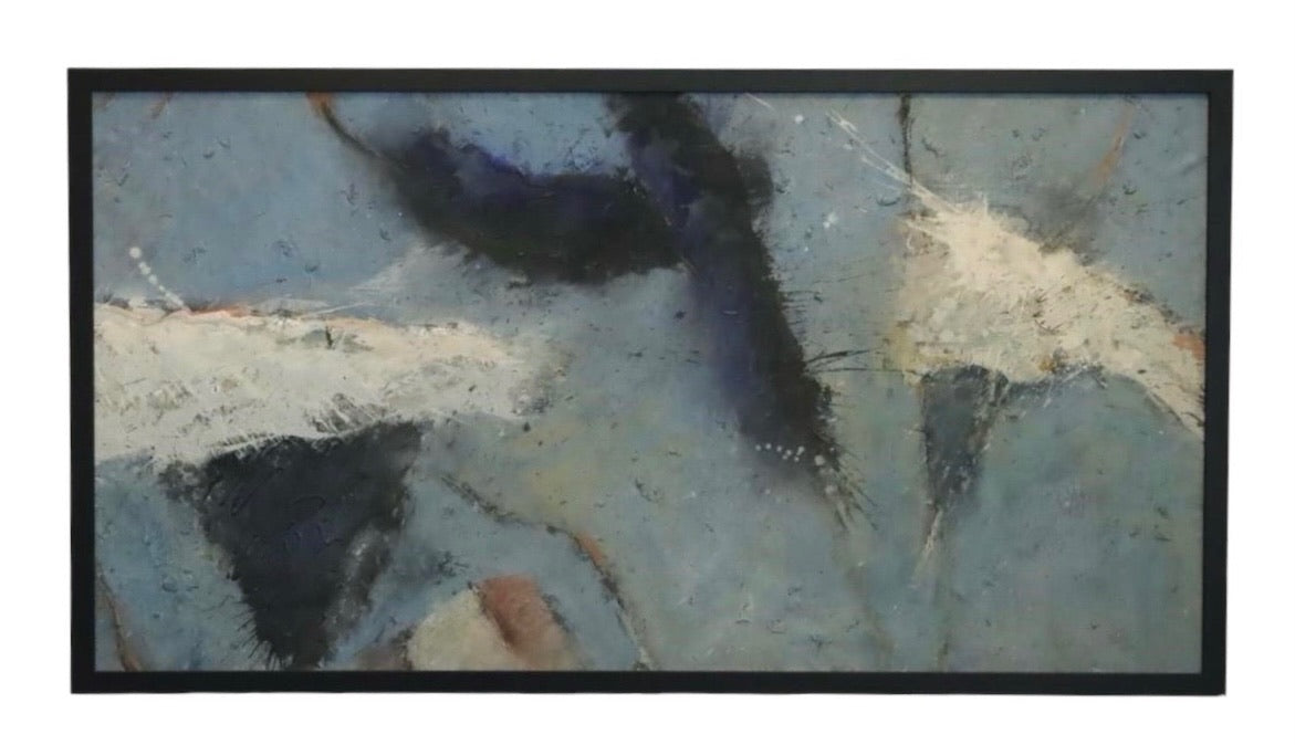 Monumental Abstract Expressionist Painting in Clean-Lined Black Frame