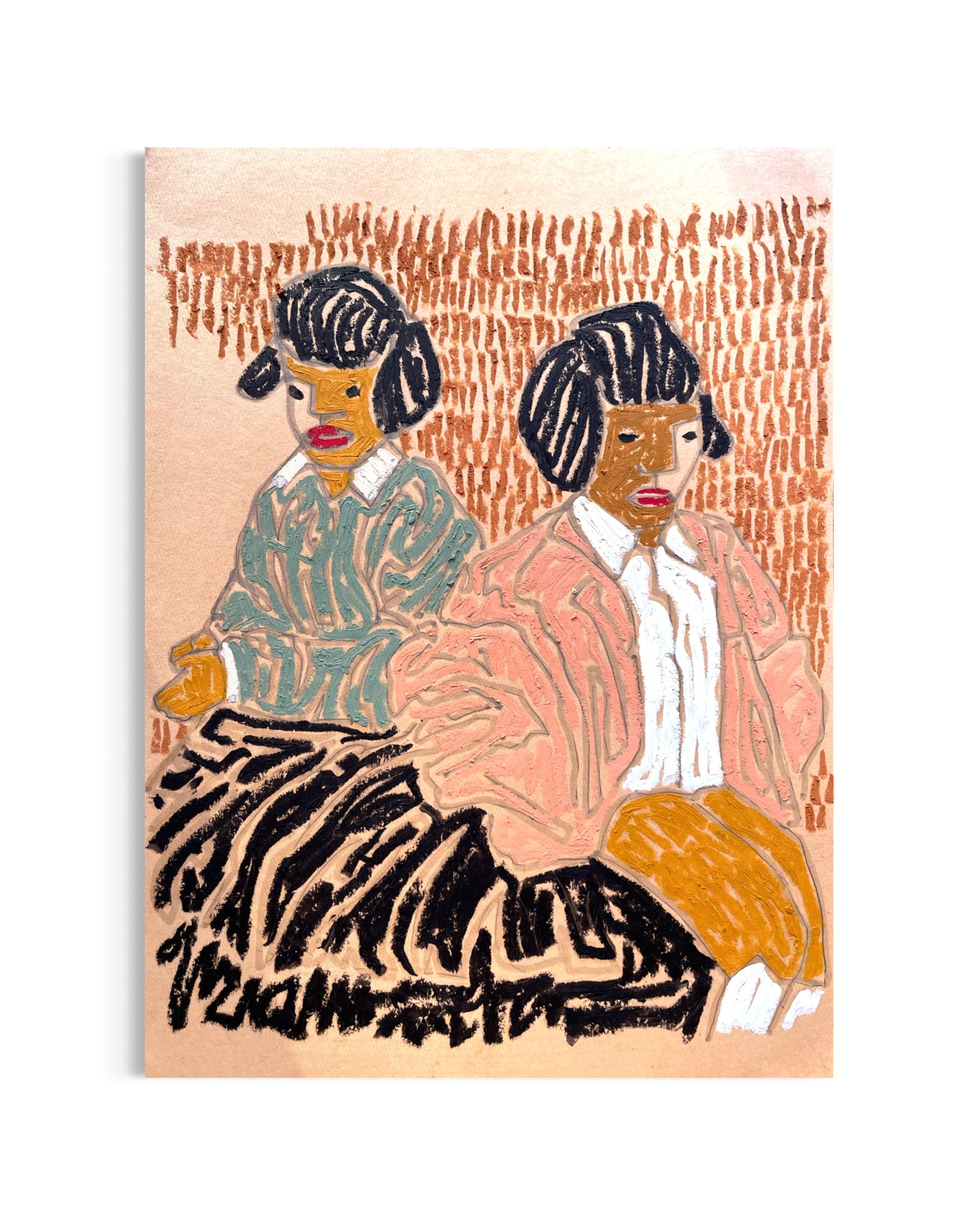 Abstract Pastel Portrait of Two Women