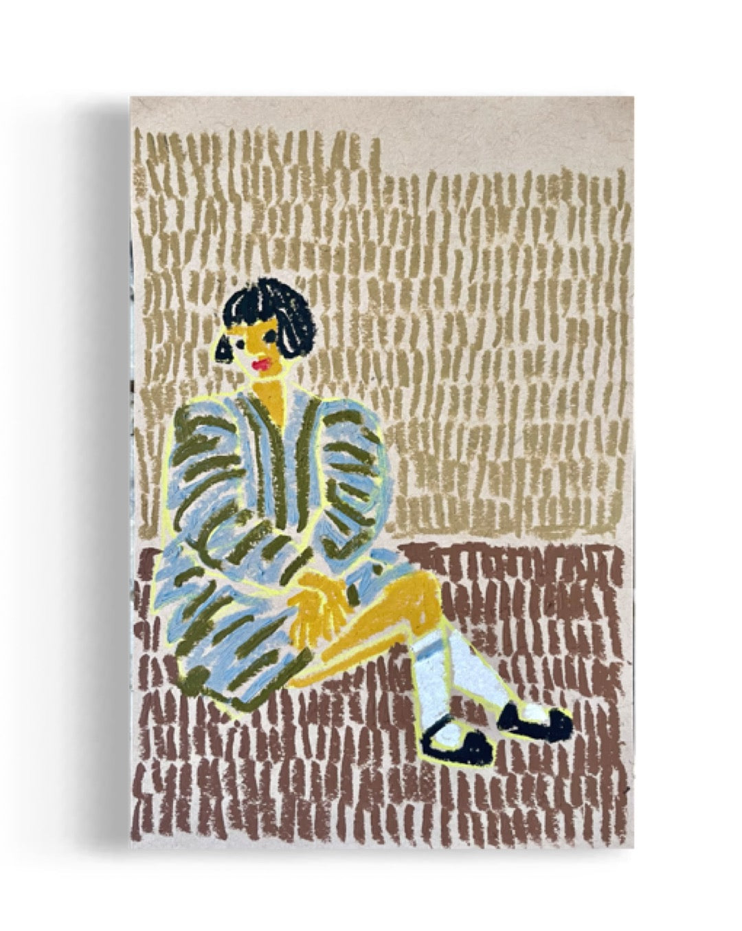 Seated Woman in Patterned Dress Drawing