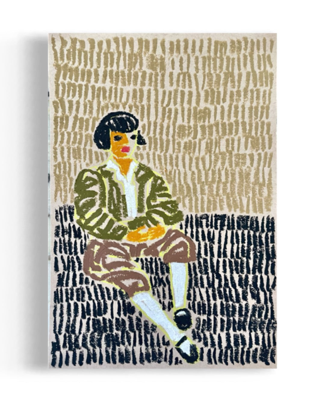 Seated Woman Wearing Green Jacket Drawing