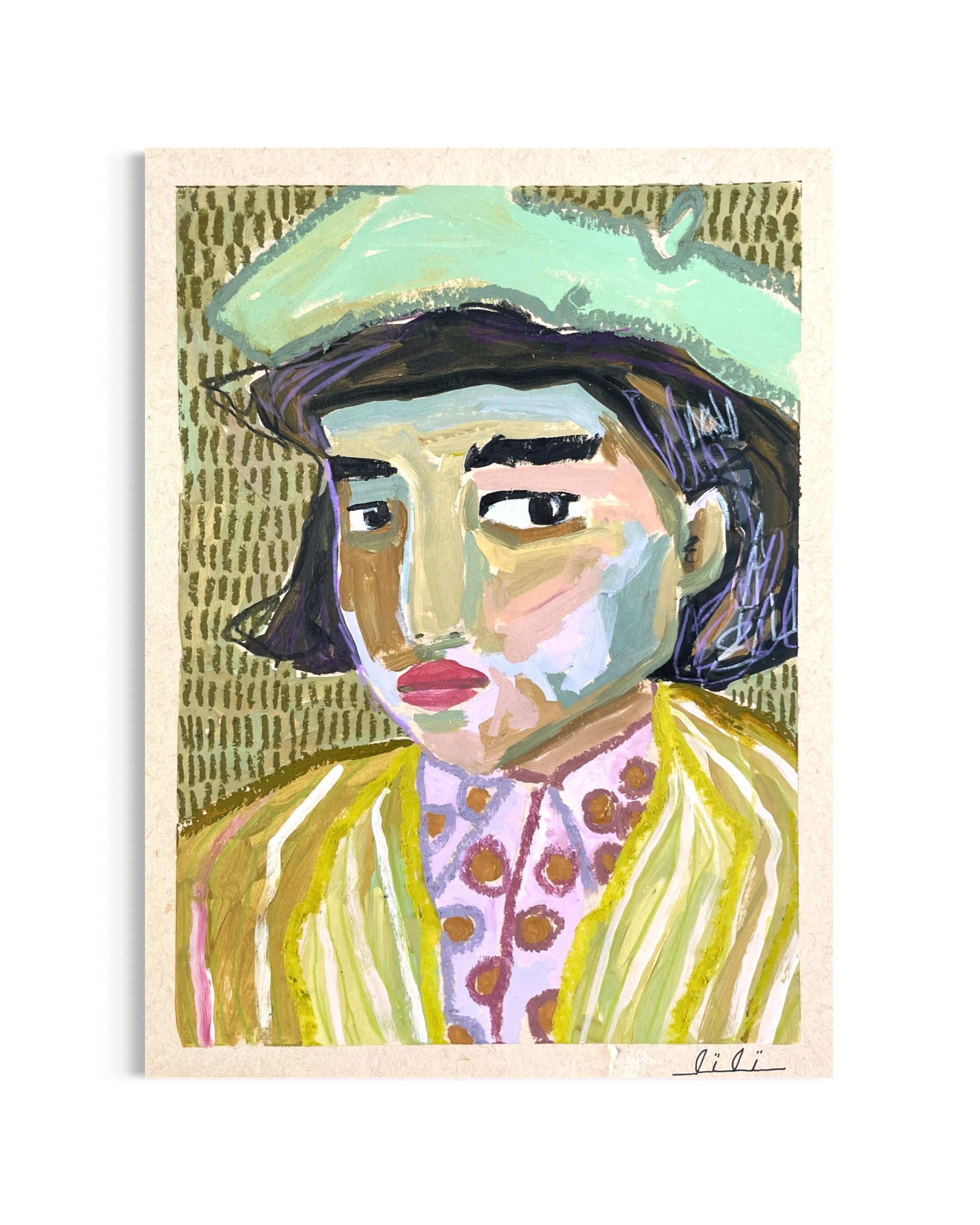 Abstract Portrait With Mint Beret